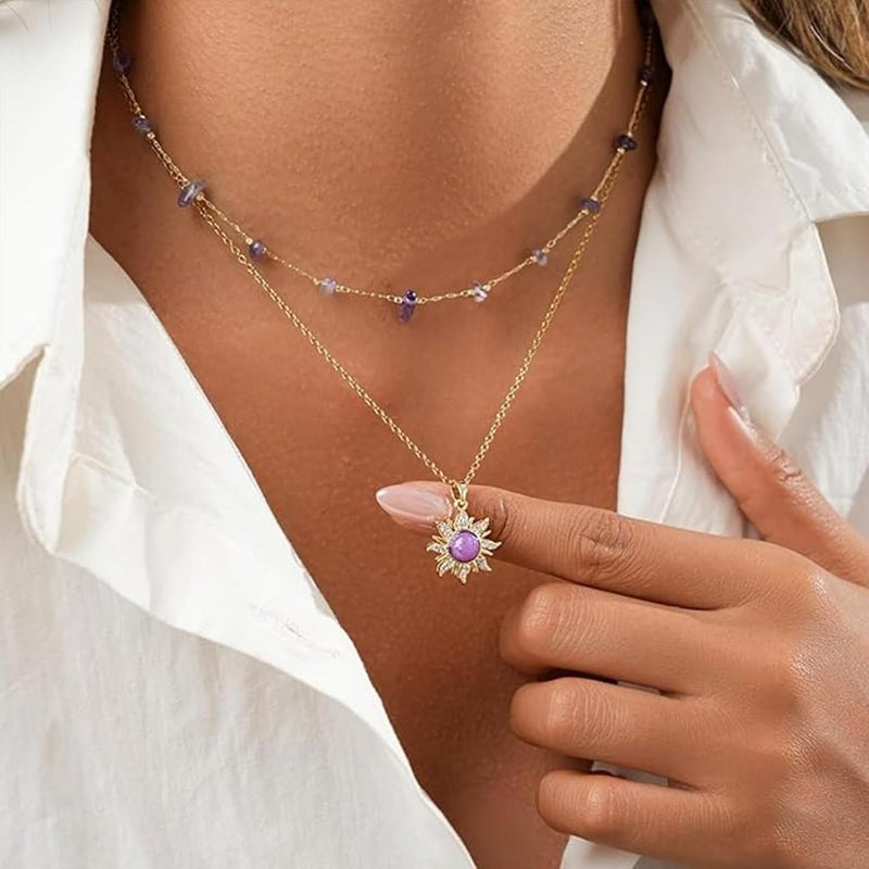TACBSP Rapunz Sun Necklace for Women Tangled Necklace Sun Necklaces Opal Pendant Neckalces Healing Crystal Necklaces Christmas Trendy Jewelry - Image 3